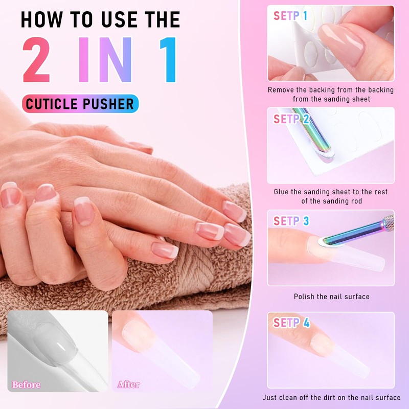 Dual Ended Cuticle Remover,Pre-Treatment Cuticle Pusher with 100#/240# Grit Sandpaper