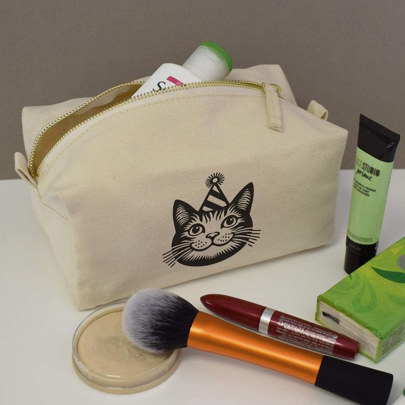 'Party Cat' Canvas Wash Bag/Makeup Case (CS00043682)