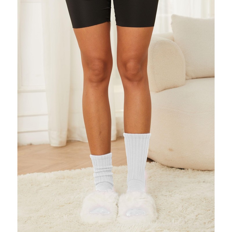 Women's Slouch Crew Socks Retro Solid Scrunch Boot Chunky Ribbed