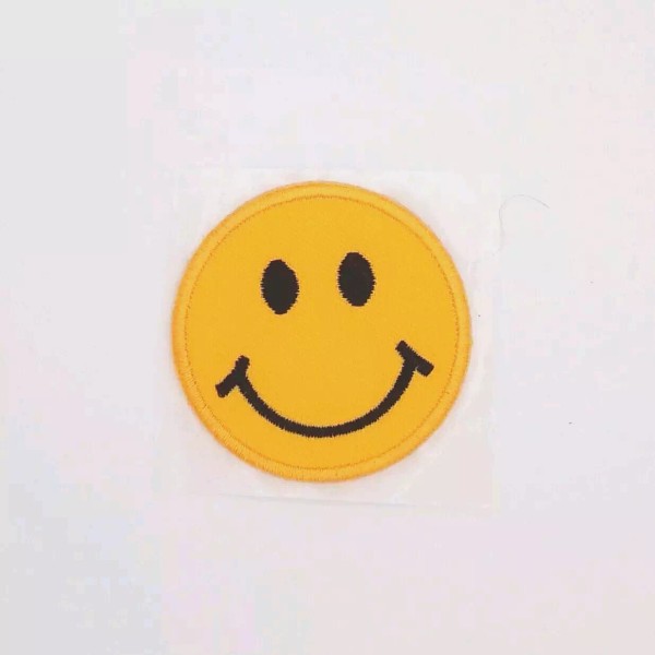 Unbranded Yellow Smiley Face Emoji Peel and Stick Embroidered Patch/2