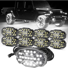 Winunite Pure White Rock Lights, 27 Full Angle Chips, 4M Extension Wires Each Light, 6000K Pure White, IP67 Waterproof Rock Lights for Trucks Trailer Cars SUV ATV UTV Boats:_8pods