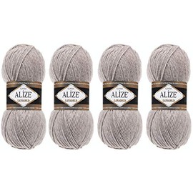 Alize Lanagold Yarn for Crochet, Knitting Crafting Wool,Hand Knitting Yarn Blend Warm Soft Natural Chunky Hand Woven Knitting Crochet Wool Lot of 4 skeins 400gr 1048 yds (207-Light Brown Melange)