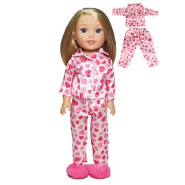 American Fashion World Pink Heart Pajamas for 14-Inch Dolls | Premium Quality & Trendy Design | Dolls Clothes | Outfit Fashions for Dolls for Popular Brands