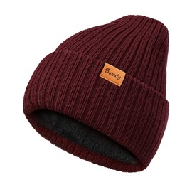 Wine Beanie Hats for Men Women Thermal Stocking Caps Warm Winter Hat Snow Skull Caps Daily Fall Spring Knit Cookies Beanie Striped Cuffed Beanie for Toboggan Ski Skate Hiking Golf