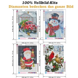 UNIQUORS DIY Diamond Painting Set Christmas, 4 Pack Diamond Painting Pictures Children Dog Snowman Diamond Painting Adult Bird for Home Wall Decor (30 x 40 cm)