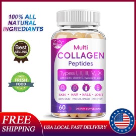 Premium Collagen Peptides Biotin Hydrolyzed Anti-Aging (Types I,II,III,V,X)