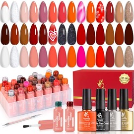 Juego de 27 esmaltes de uñas en gel, 21 colores, rosa, rojo, blanco, amarillo, con capa superior, capa base y pincel delineador de gel, con luz...    
