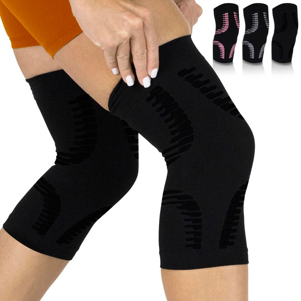 Vive Knee Sleeves (Pair) - Compression Support Sleeve Brace - Breathable, Lightweight, Comfortable - For ACL, PCL, Meniscus, Patella Pain, Weightlifting, Basketball, Running, Arthritis, Tendonitis