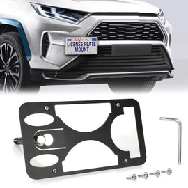 No Drill Front License Frame Compatible with Toyota RAV4 2013-2025 Anti-Theft License Plate Tow Hook Mount Holder Car Tag Covers Rust-Proof, Rattle-Proof Car Accessories
