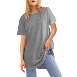 Fisoew Womens Oversized T Shirts Short Sleeve Tunic Tops Crew Neck T-Shirts Summer Casual Loose Fit Basic Tee Grey