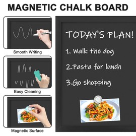 4 THOUGHT Chalkboard Corkboard Combo, 28" x 20" Bulletin Cork Board Magnetic Chalk Board for Wall Combination Board Black Frame Double Use Black Board Cork Board 1 Marker 4 Magnets 10 pins