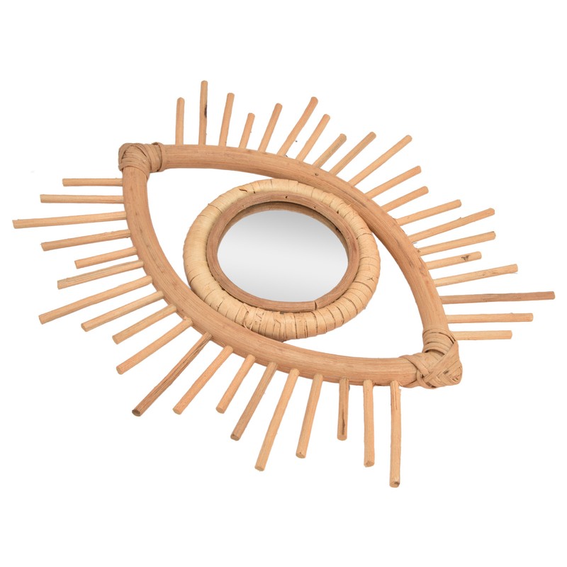 Nordic Makeup Mirror Rattan Woven Eye Shape Wall Hanging Mirror