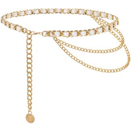 Liutufy Multi-layer Body Belly Chain Stylish Metallic Leather Waist Chain for Women (Gold White S)