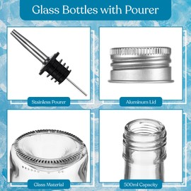 Baderke 8pcs 17oz Glass Long Neck Bottles Glass Pour Liquor Bottles Bar Juice Pour Syrup Bottle with Pourer & Caps Pourer Tapered Spout for Liquor Wine Juice Snowcone Syrup