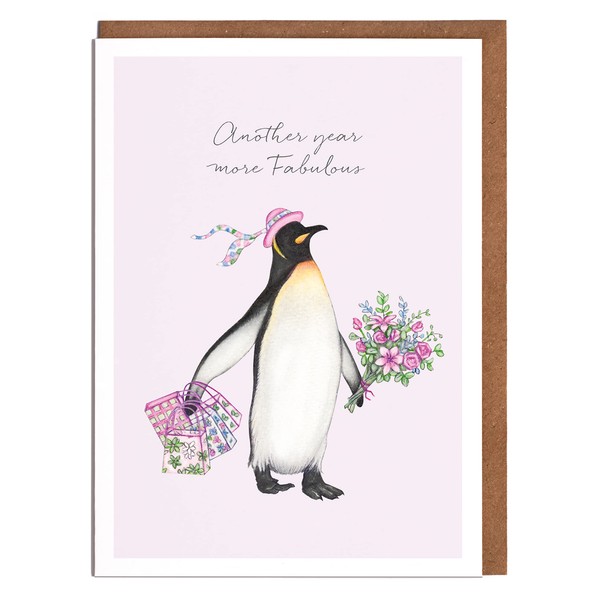 Lottie Murphy Penguin Birthday Card - 'Another Year More Fabulous'