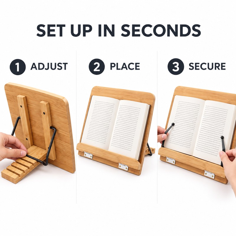 28 x 20 cm Adjustable Bamboo Book Stand with Page
