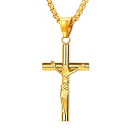 FaithHeart Halskette mit Kreuzanhänger,Herren Jungen goldene Kruzifix Kette Geschenke für Weihnachten
