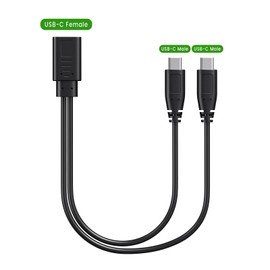 2-in-1 USB C Splitter Charge Cable, USB-C Female to 2 Type-C Male 1 in 2 Out Charging Cord, 1ft Short Charger Wire