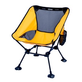 iClimb Ultralight Compact Camping Folding Beach Chair with Anti-Sinking Large Feet and Back Support Webbing (Yellow - Square Frame - 2PC)