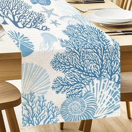 ANATTASOUL Table Runner, Corals and Shells Table Runners, Spring Terylene Table Line for Dining Table Decor Home Wedding Party, 13 x 72 inch/ 33 x 183 cm
