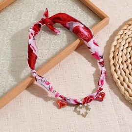 ZZQPSD Hawaiian-Inspired Silk Scarf Necklace - Adjustable 72cm Gold Plated Charm Statement Jewelry with Tropical Motifs (Rose Red heart)