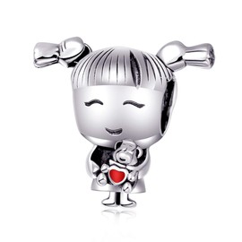 CZVIVIRY Lucky Girl/Boy Charm 925 Sterling Silver Family Charm Grandma Grandapa Little Girl/Boy Bead fit Woman Bracelets (Girl with Pigtails)