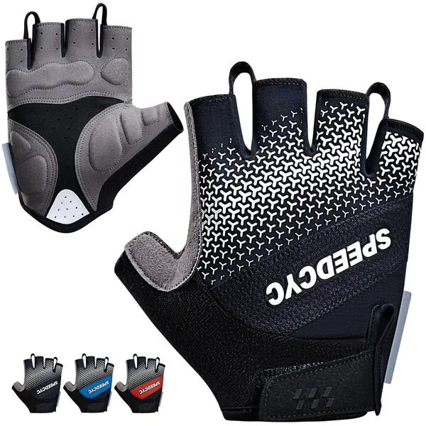SPEEDCYC Cycling Bike Gloves Padded Bicycle Half Finger Gloves Shock-Absorbing