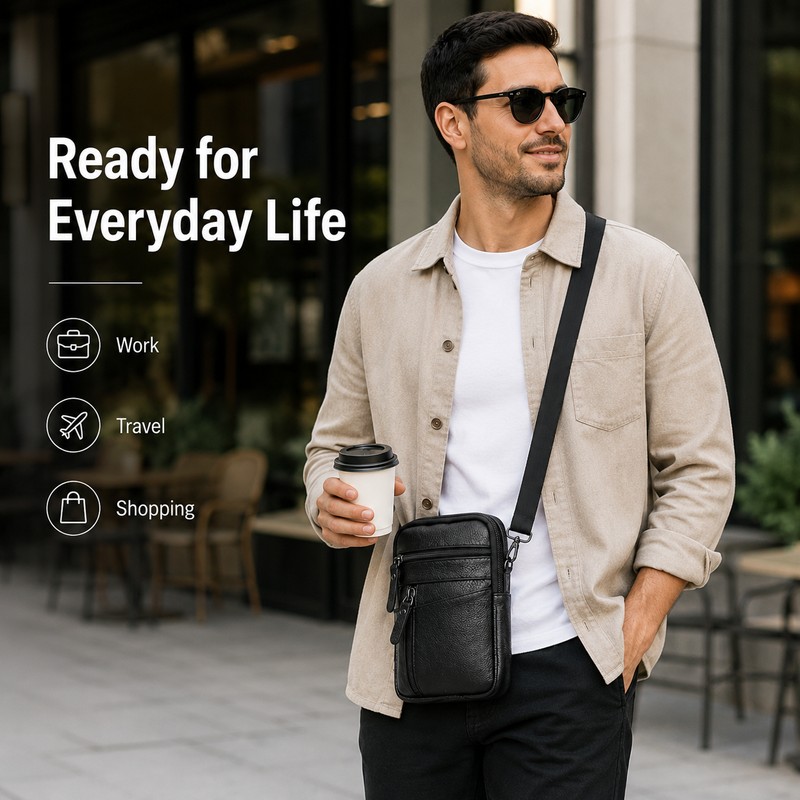 Leather Crossbody Bag for Daily Carry – Compact Multi-Pocket Phone