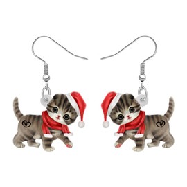 RAIDIN Acrylic Cute Christmas Cat Pets Earrings for Women Girls Anime Kitten Dangle Hook Earrings Jewellery Gifts for Cat Lovers, Acrylic, No Gemstone