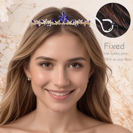 Rannyrena Gold Wedding Crystal Tiaras and Crowns for Women Rhinestone Bridal Queen Crown Princess Headpiece Hair Accessories for Birthday Wedding Pageant Party Prom (Dark Blue)