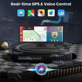 10.26" HD Wireless Android Carplay Screen for Car, Portable Touchscreen Car Stereo with Mirror Link, GPS, Bluetooth, Backup Camera, Voice Control, AUX/FM for All Vehicles 64G TF Card