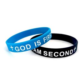 Pingyongchang GOD is First IM Second Christian Silicone Bracelets Cross Inspirational Bible Verses Pray Religious Rubber Bracelet for Women Men Faith Friendship Couples Gifts-Big Blue Black