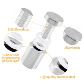 Zorveiio 1/2" x 1" Sign Standoff Screws Wall Standoff Mounts, Acrylic Standoff Screws Glass Standoff Sign Standoffs Acrylic Wall Mount Hardware Kit for Glass Acrylic Signs Boards - Silver, 24 Pcs