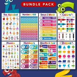 Educational Posters for Toddler and Kids – Bundle of 16 Classroom and Homeschool Learning Chart Decorations and School Materials, Preschool to Gradeschool | Durable, Glossy Cardstock | 11" x 17"