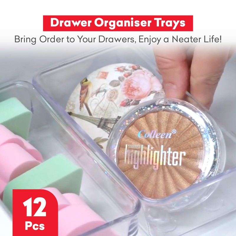 My Happy Home 12 Pcs Clear Plastic Drawer Organiser Trays,