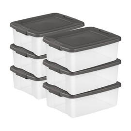 Sterilite 6-Pack ShelfTote, Clear Plastic Storage Bins with Lids, 25 Quart, Gray - Stackable Organizing Container Boxes for Closet, Bathroom, and Office