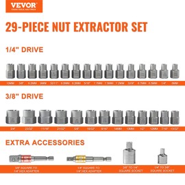 VEVOR Bolt Extractor Set, 32-Piece Bolt and Nut Remover Set, 6mm to 10mm, 13/32" to 3/4", CR-MO Steel Extraction Socket Set with Storage Case, for Removing Damaged Rusted Bolts, Nuts and Screws