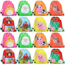 32 Pcs Farm Animal Drawstring Bags 10 x 12 Inch Farm Animal Party Favor Bags Farm String Bags Animal Candy Goodies Treat Bags for Kids Girls Boys Birthday Party