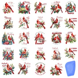 ZMRU 24 Sheets Vintage Christmas Rub On Transfers for Crafts, Rub On Transfers Christmas for Wood，Furniture Decals, Glass, Porcelain, Leather, Canvas, Fabric Projects,3 * 3inch(Cardinal Christmas)