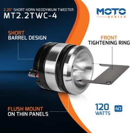 PRV Motorcycle Bullet Tweeter 2.25" Short Horn 120 Watts 4 Ohm MT2.2TWC-4 Chrome Neodymium Magnet High SPL Competition - Flush Mount Compact Design - MOTO Series (Single)