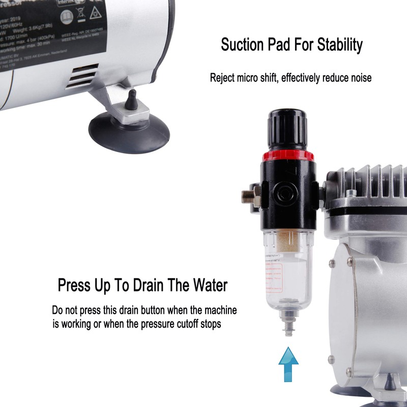 TIMBERTECH Airbrush Compressor with Cool-Down Fan ABPST07, Powerful 1/6hp Portable