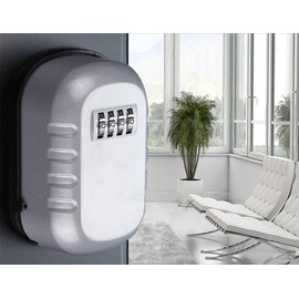 Maizoon Storage Lock Box Removable Waterproof Cover Combination Lockbox Portable 4 Digit Resettable Code Combo Wall Mounted House Key Car key Security Silver