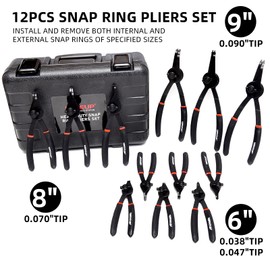 WISEUP 12 Pcs Snap Ring Pliers Set, Heavy Duty Internal/External Circlip Pliers Kit tool, Straight/Bent Jaw Tips with Storage Case for C-Clip Ring Remover