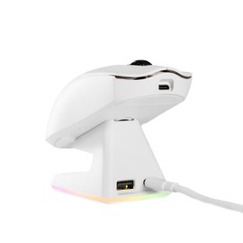 Aftershock M1 Pro Wireless Gaming Mouse, 59g, 6 Programmable Buttons, RGB Charging Dock, White