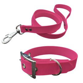 Collar and Lead for Dogs Made of BioThane Material Medium Width (55-65 cm, Fuchsia)