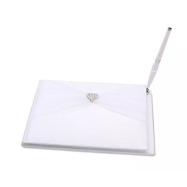 Darice Guest Book White with Tulle and Rhinestone Heart