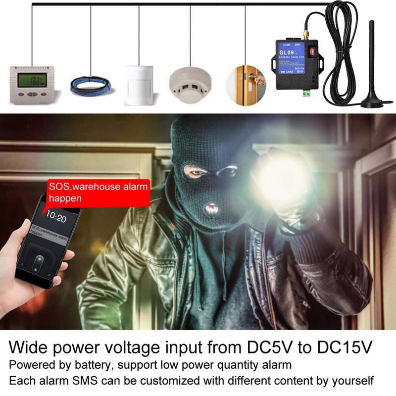 GSM Alarm System, GL09 8 Channel Battery Operated App Control