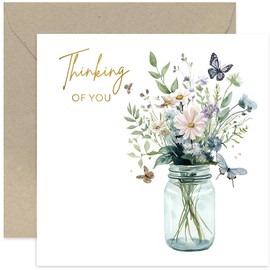 Sympathy Cards - Thoughtful Deepest Sympathy Card for Friends and Family - Mason Jar with Floral Butterfly Illustration - Whimsical Cute Design - Bereavement Cards, Sorry For Your Loss