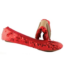 Sequin Sparkle Foldable Portable Shoes - Comfortable Women Ballet Flats That foldup and fit in Bag (6, Red)