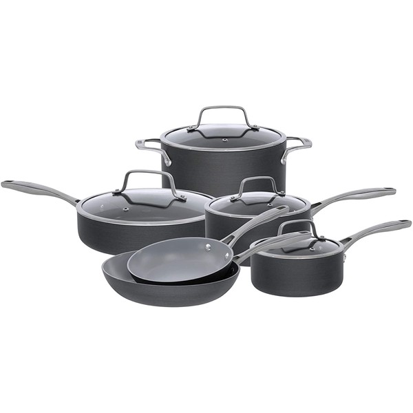 Bialetti Sapphire 10 Piece Nonstick Hard Anodized Cookware Set-Induction Compatible, Dishwasher Safe, Dark Blue